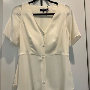 Theory White Peplum Blouse with Notched Collar